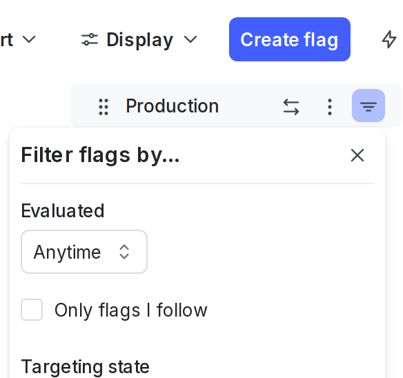 The filter menu for environment-specific flag attributes.