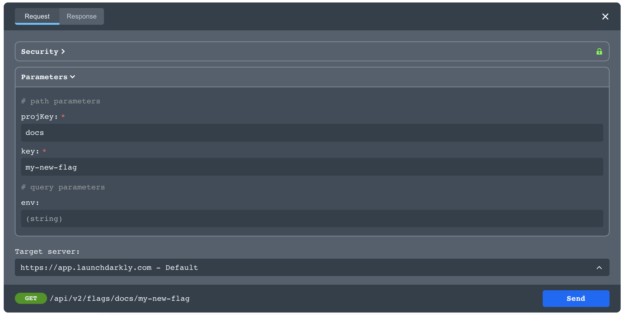 The interactive "Try it" form in the API documentation, with parameters filled in.