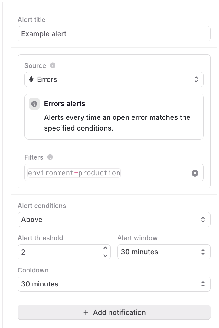 The configuration panel for an alert.
