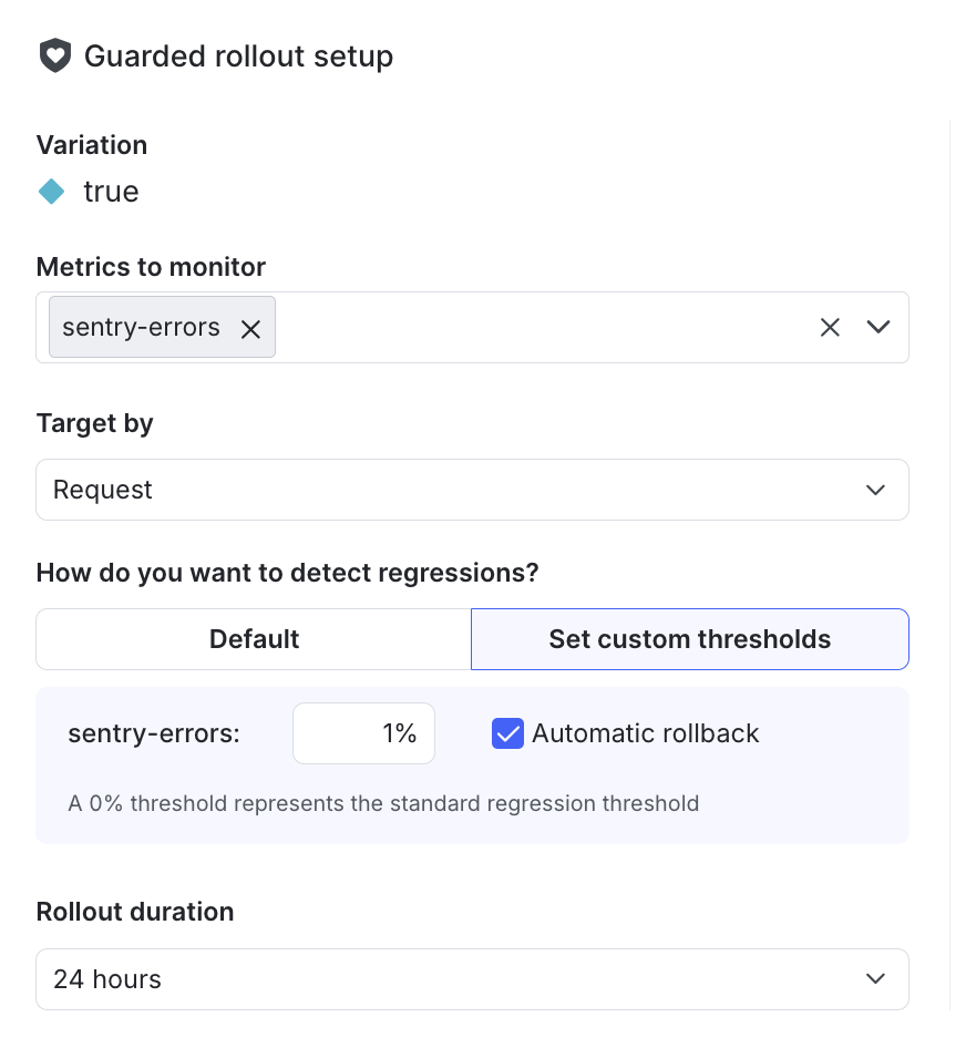 The guarded rollout setup options on a flag rule.