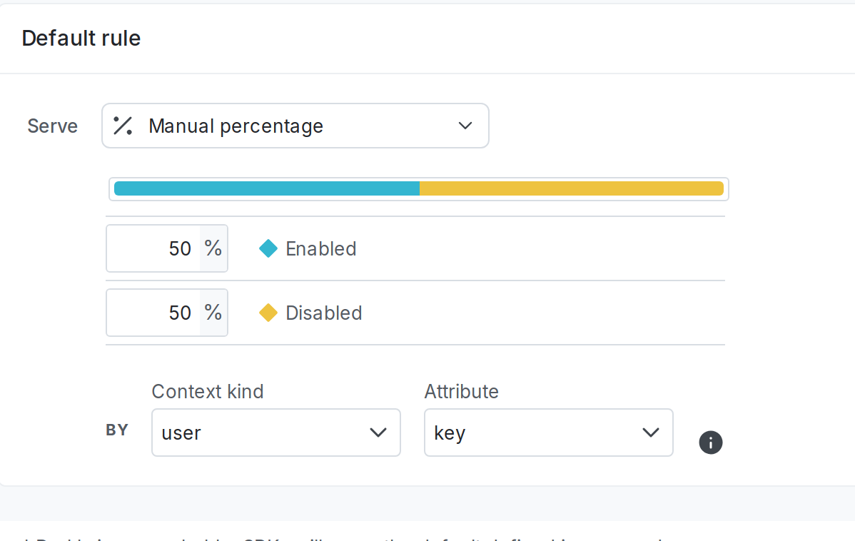 A 50/50 percentage rollout for a boolean flag.