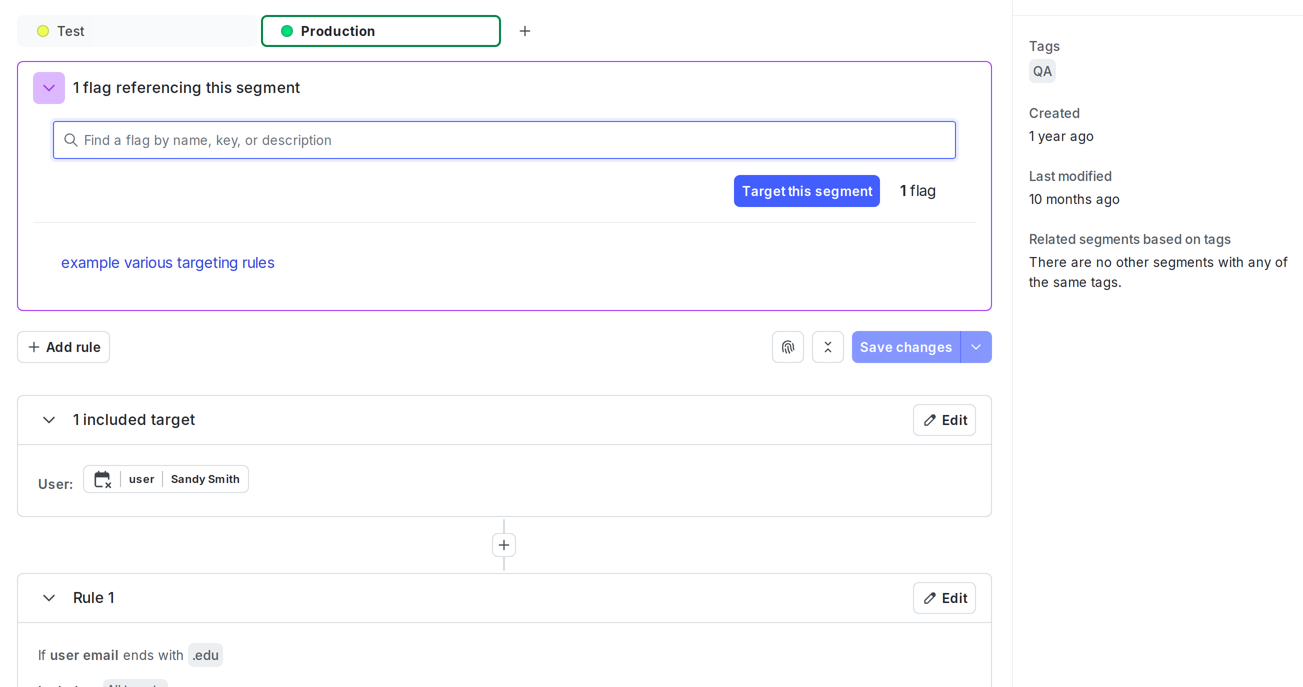 A segment's details page.