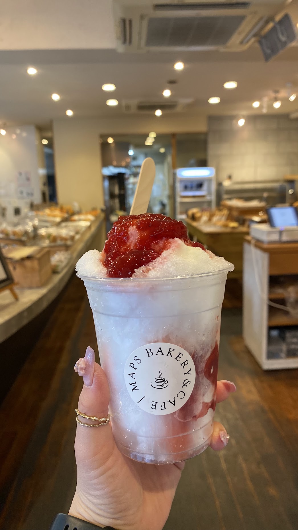 Photo of red shaved ice desserts.