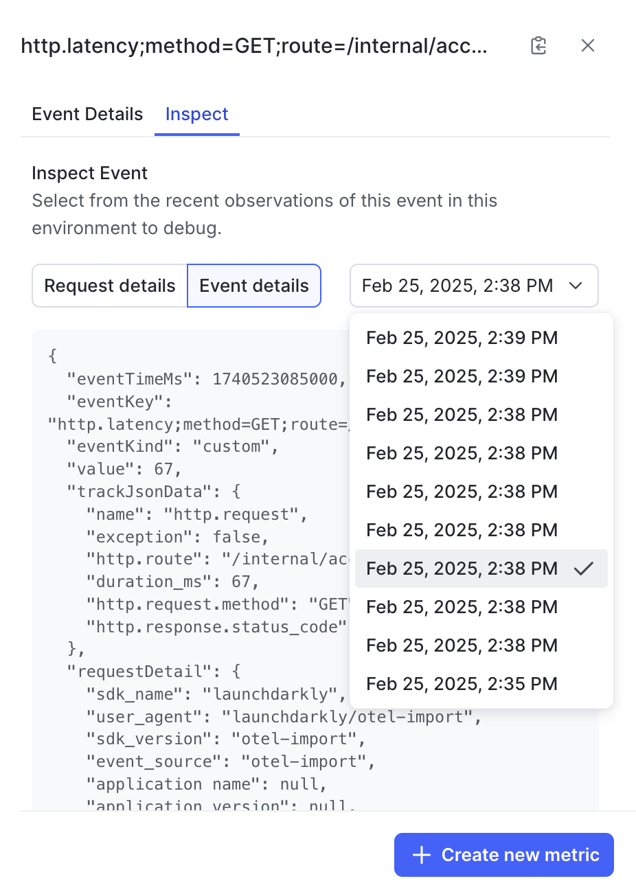 The event details panel showing the date selector.