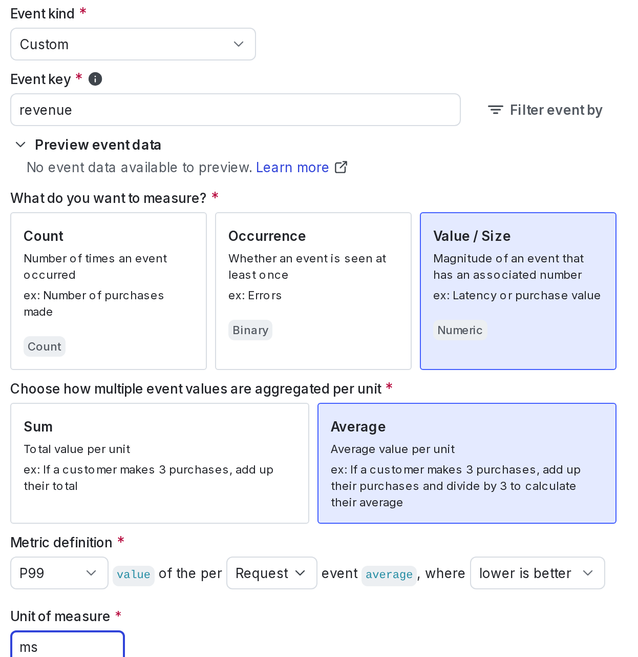 The metric creation dialog.