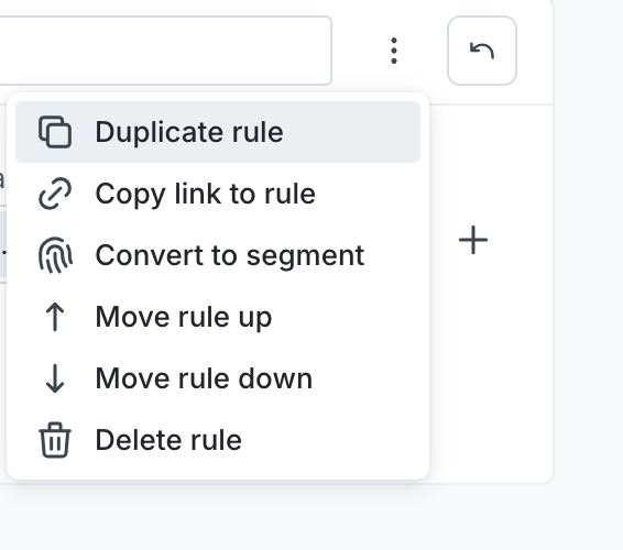 A feature flag's "Duplicate rule" option.