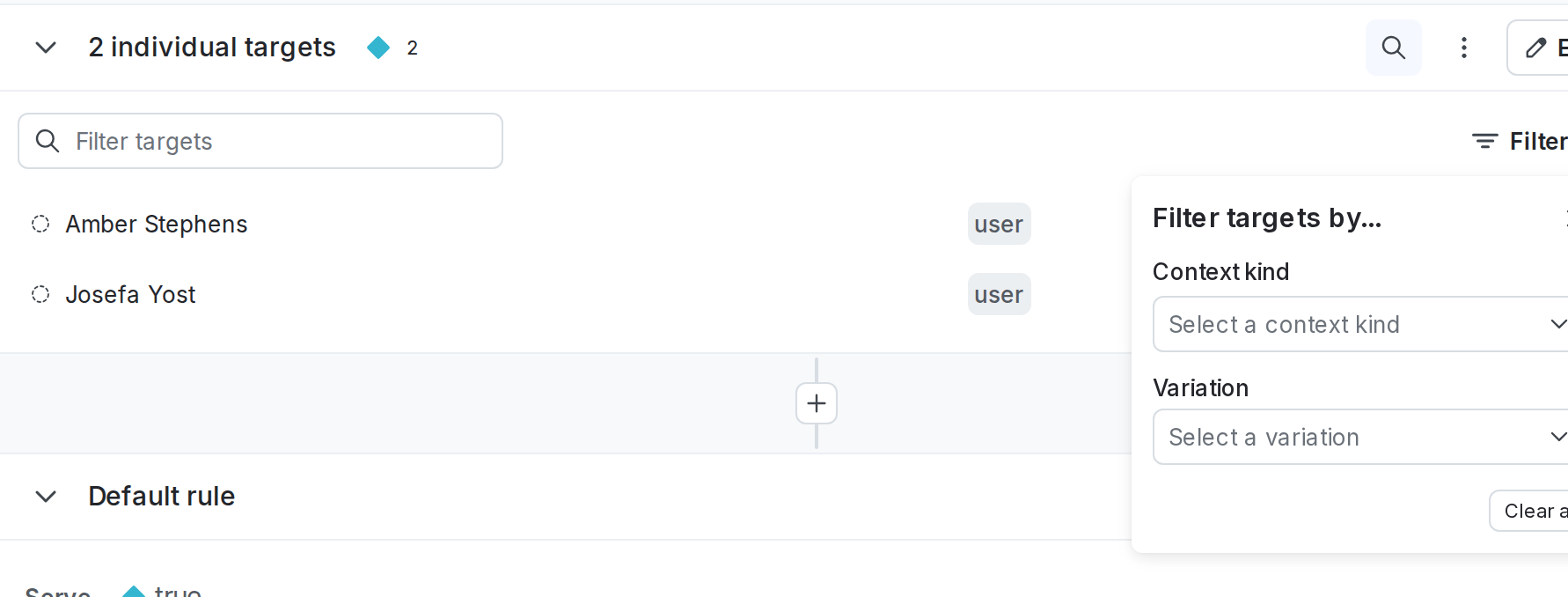 The filter options for individually targeted contexts.