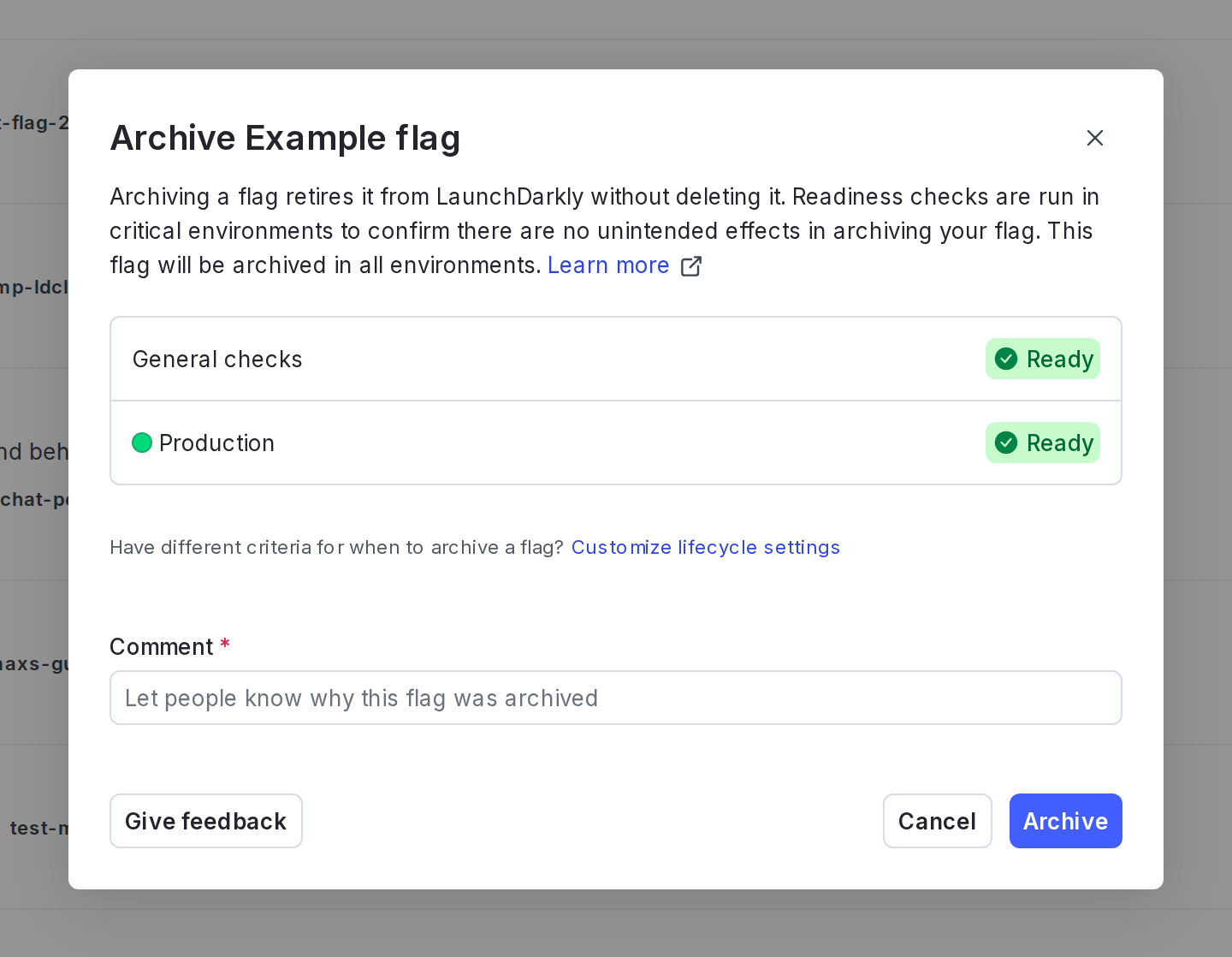The "Ready to archive" dialog.