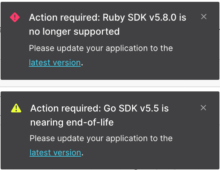 SDK version notifications.