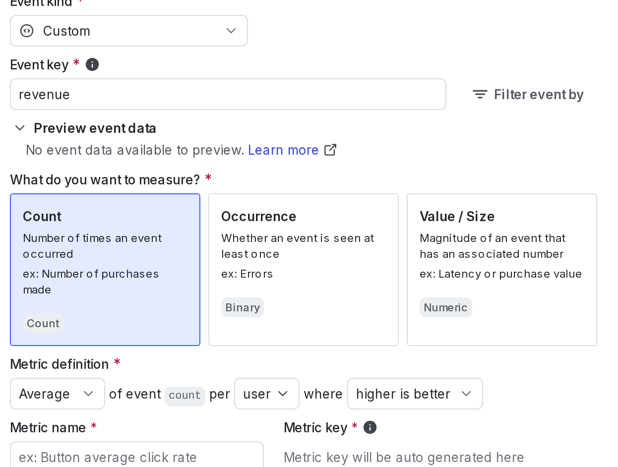 The metric creation dialog.