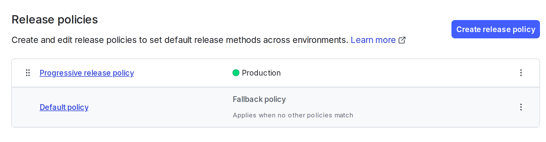 The release settings panel.