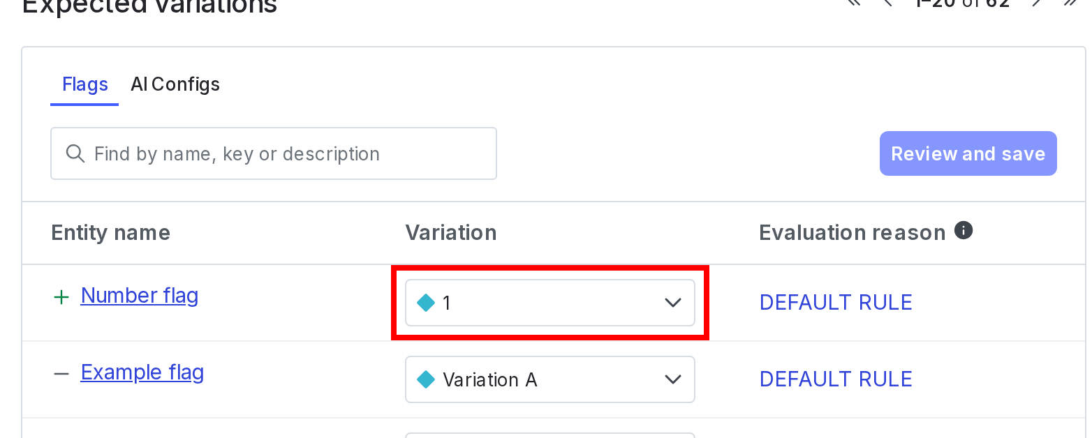 The "Expected flag variations" section with a variation called out.