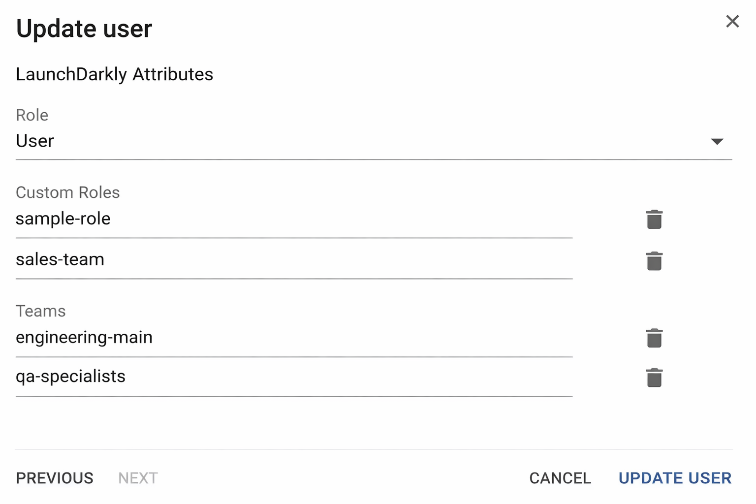 The "Update User" screen.