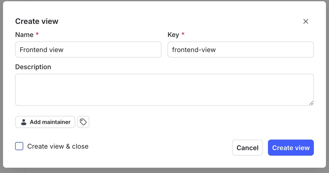 The "Create view" dialog.