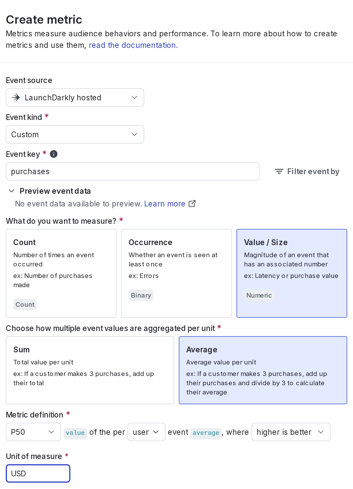 The metric creation dialog.
