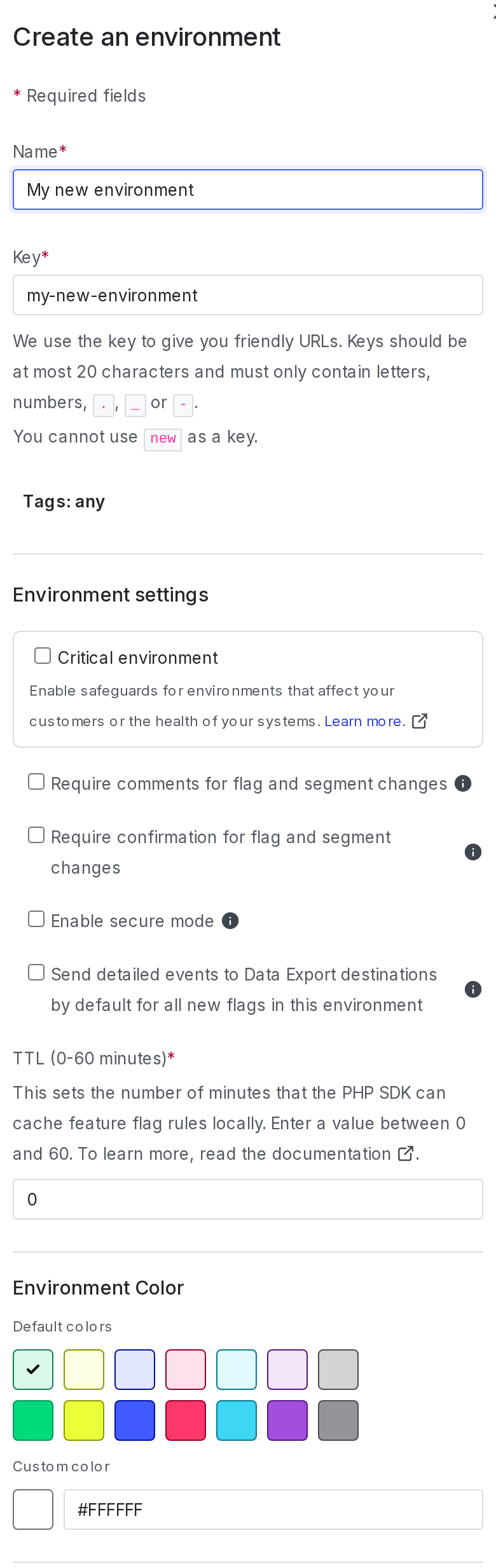 The "Create an environment" panel.
