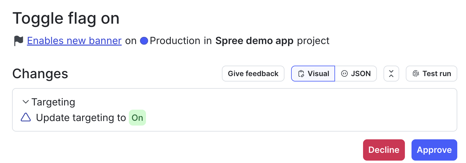 An approval request to toggle a flag on.
