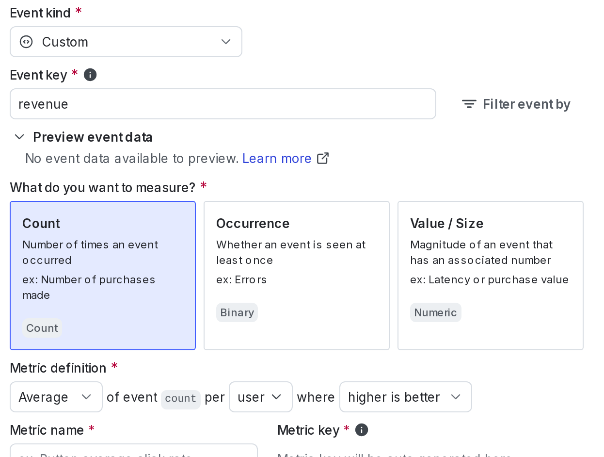 The metric creation dialog.