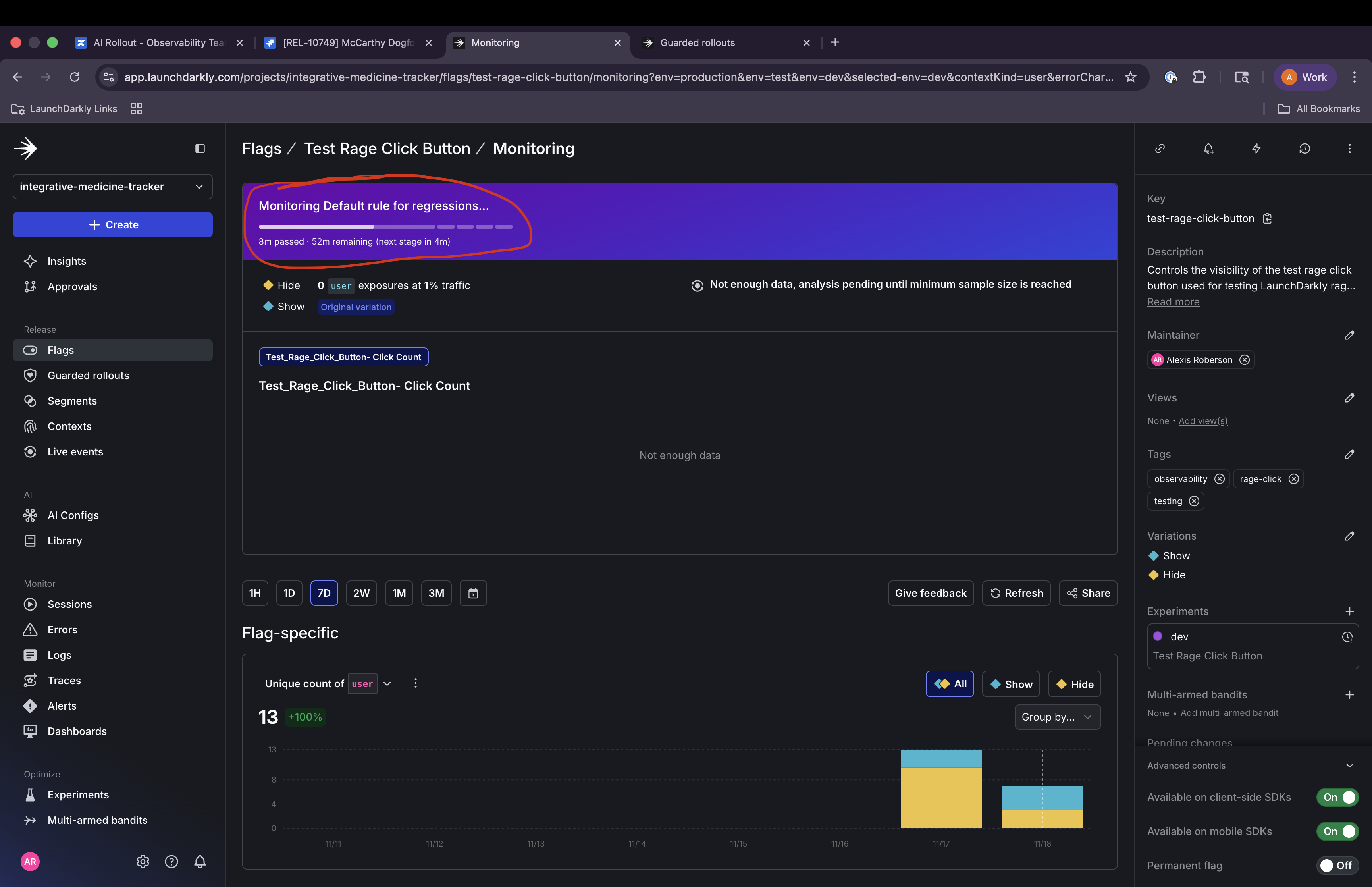Image of Dashboard with Guarded rollout monitoring tab.