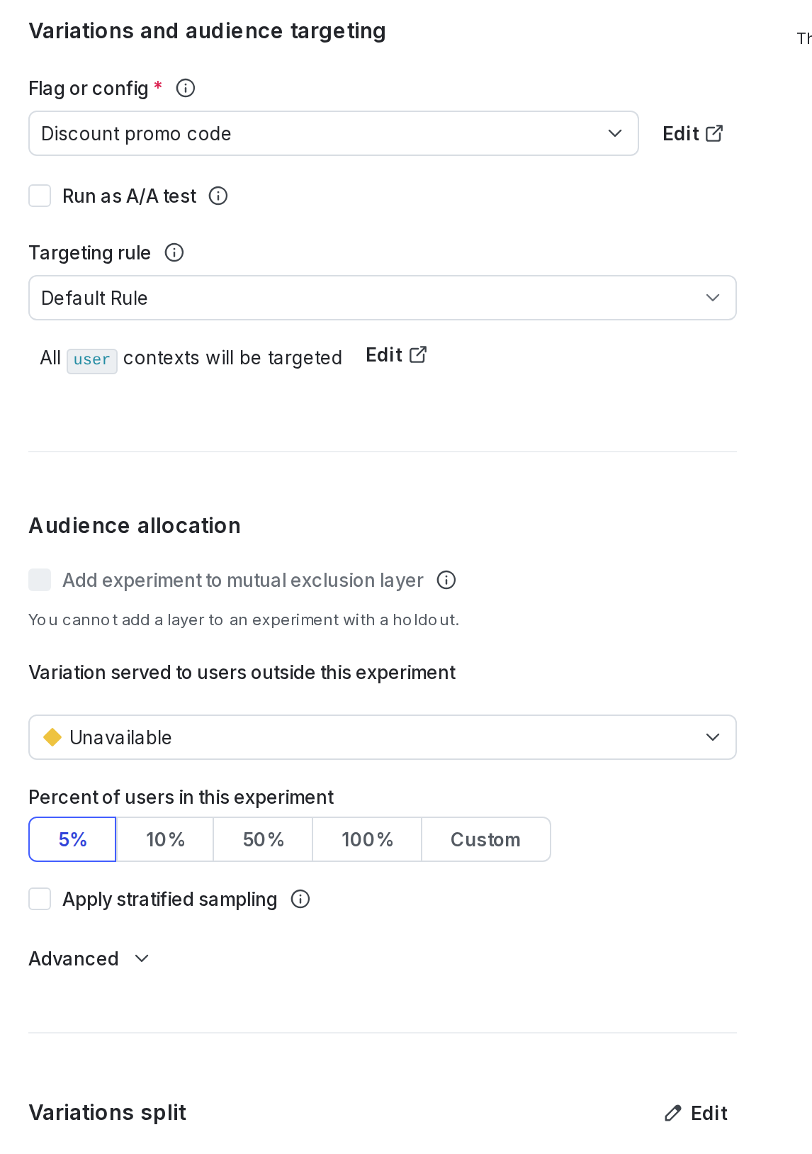 The "Audience allocation" section of an experiment.