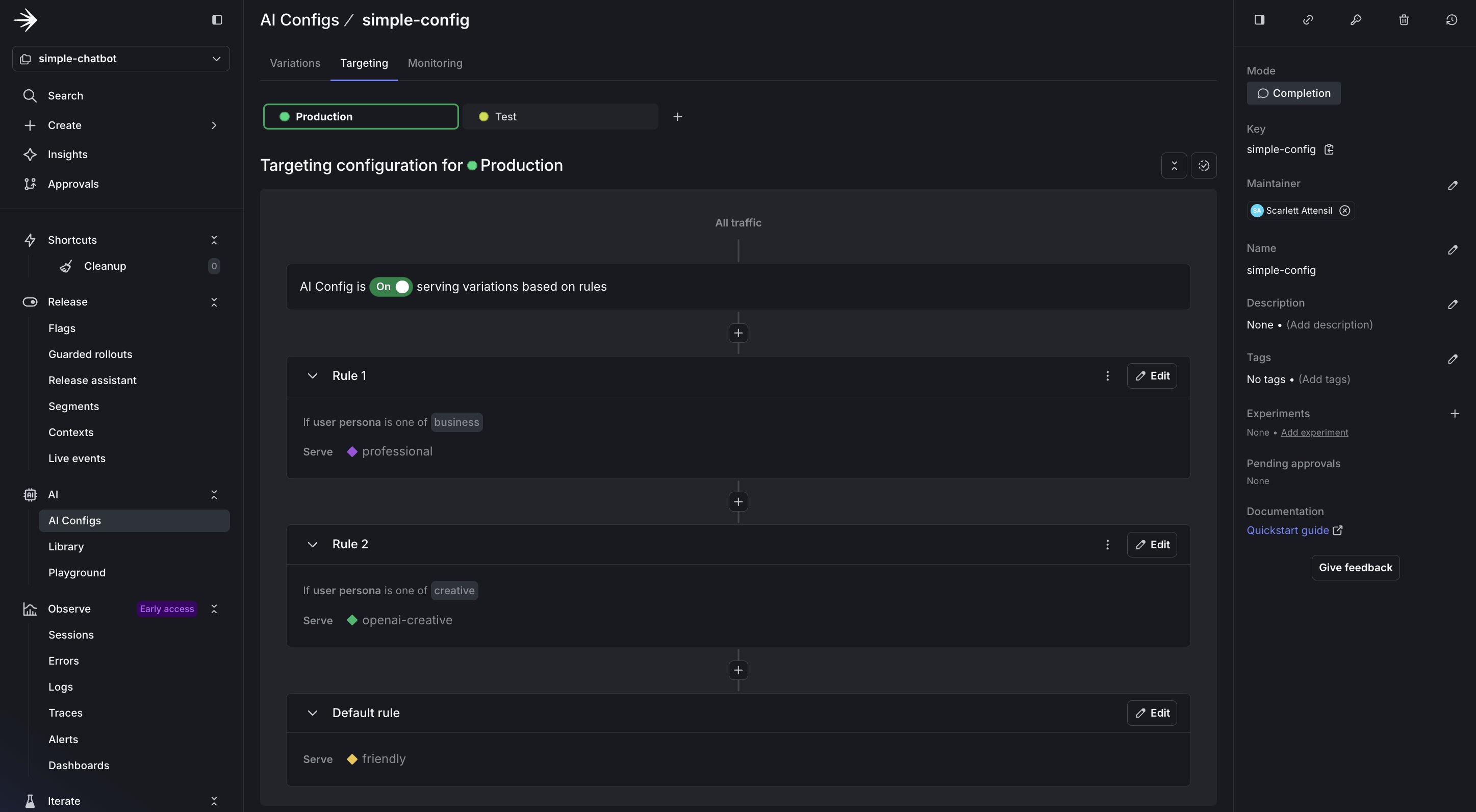 Setting up persona-based targeting rules