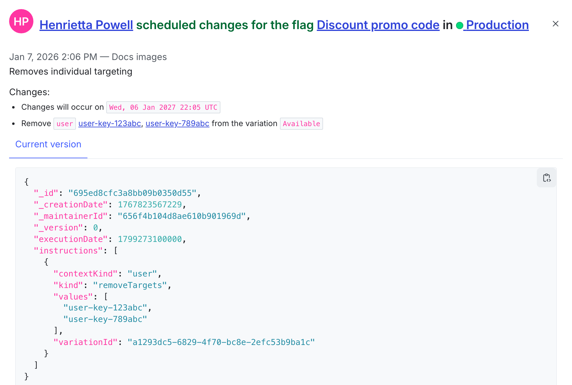 The details of a flag change.