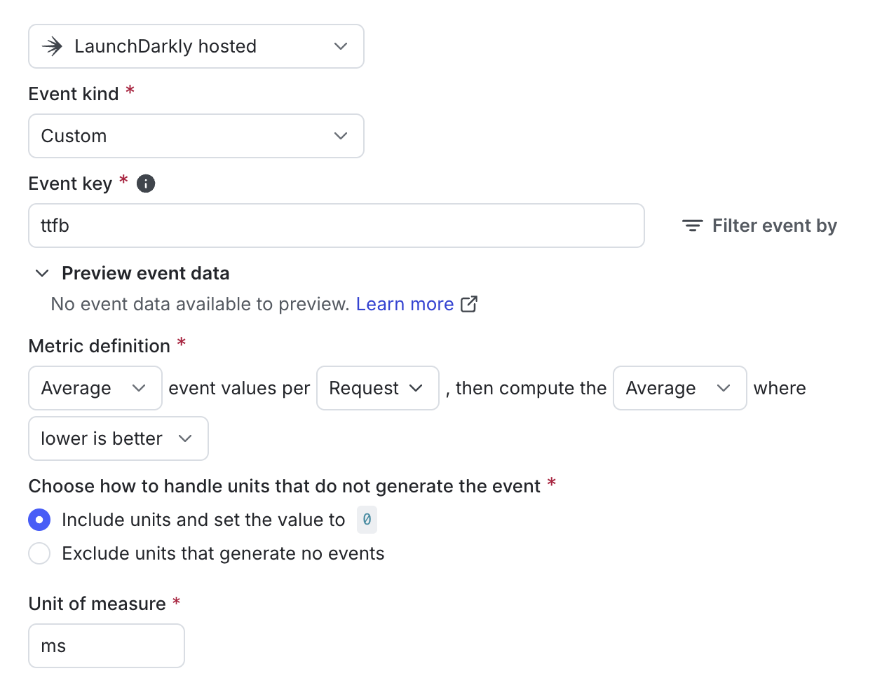 The "Create metric" dialog for a secondary custom numeric metric.