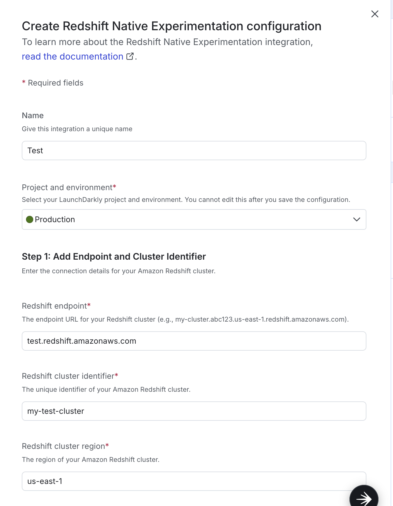 The Redshift native Experimentation configuration screen.