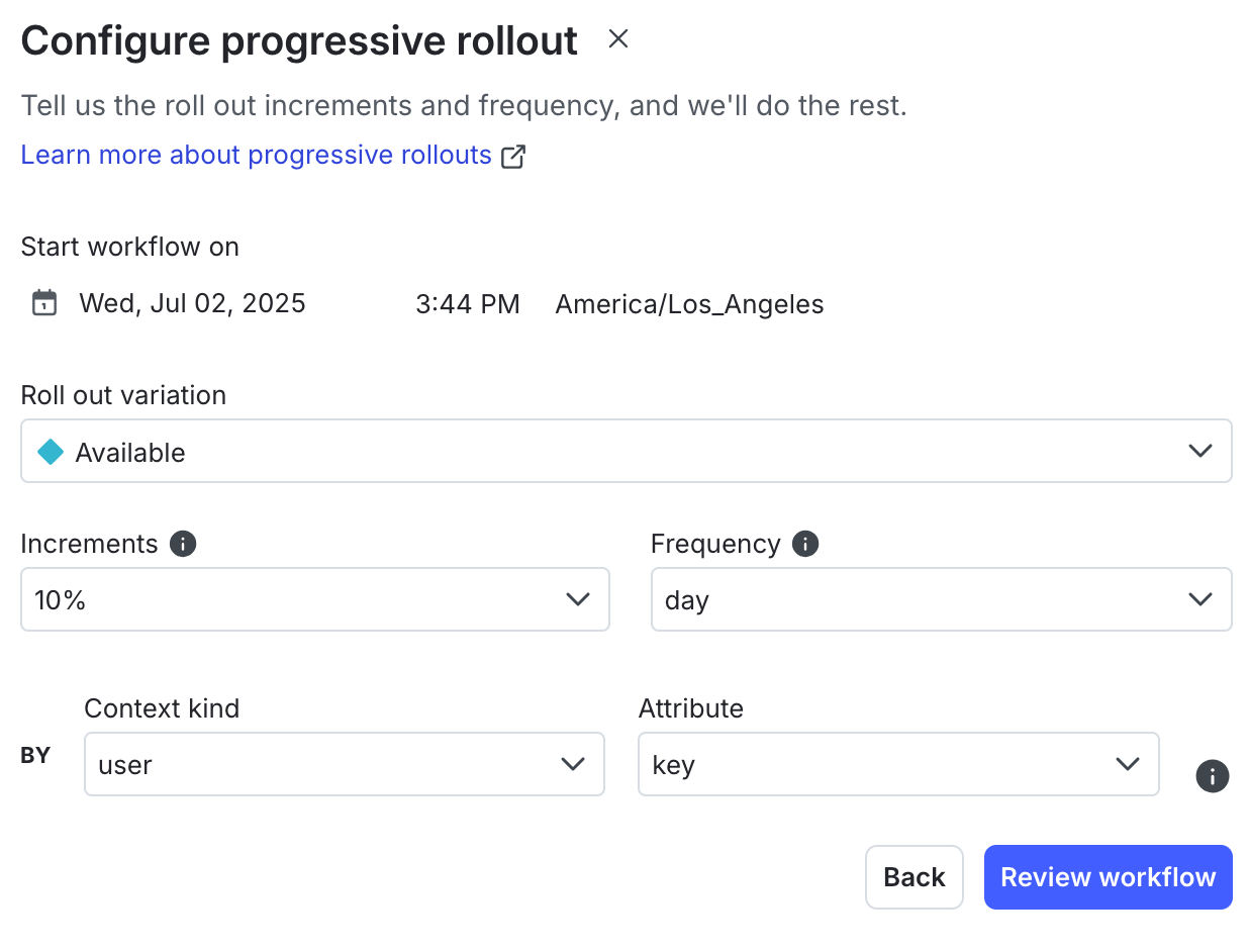 The "Configure progressive rollout" workflow dialog.