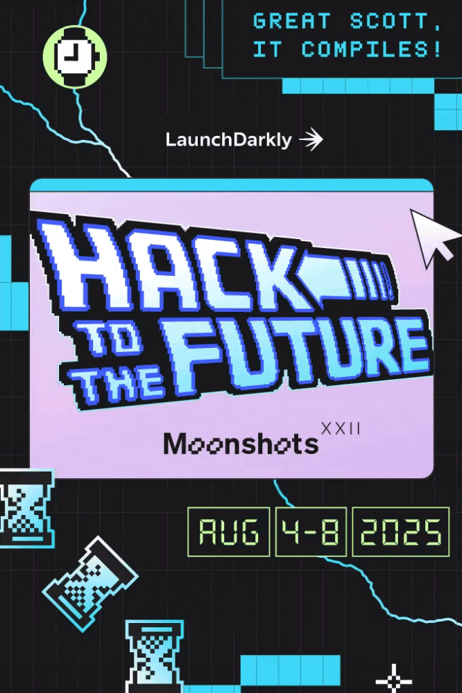 Gif of the Hack to the Future illustrated poster. It's flashing alternating green and purple.