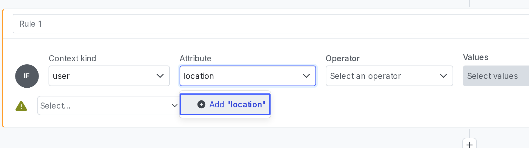 Creating a custom "Location" user context attribute from a flag's "Targeting" tab.