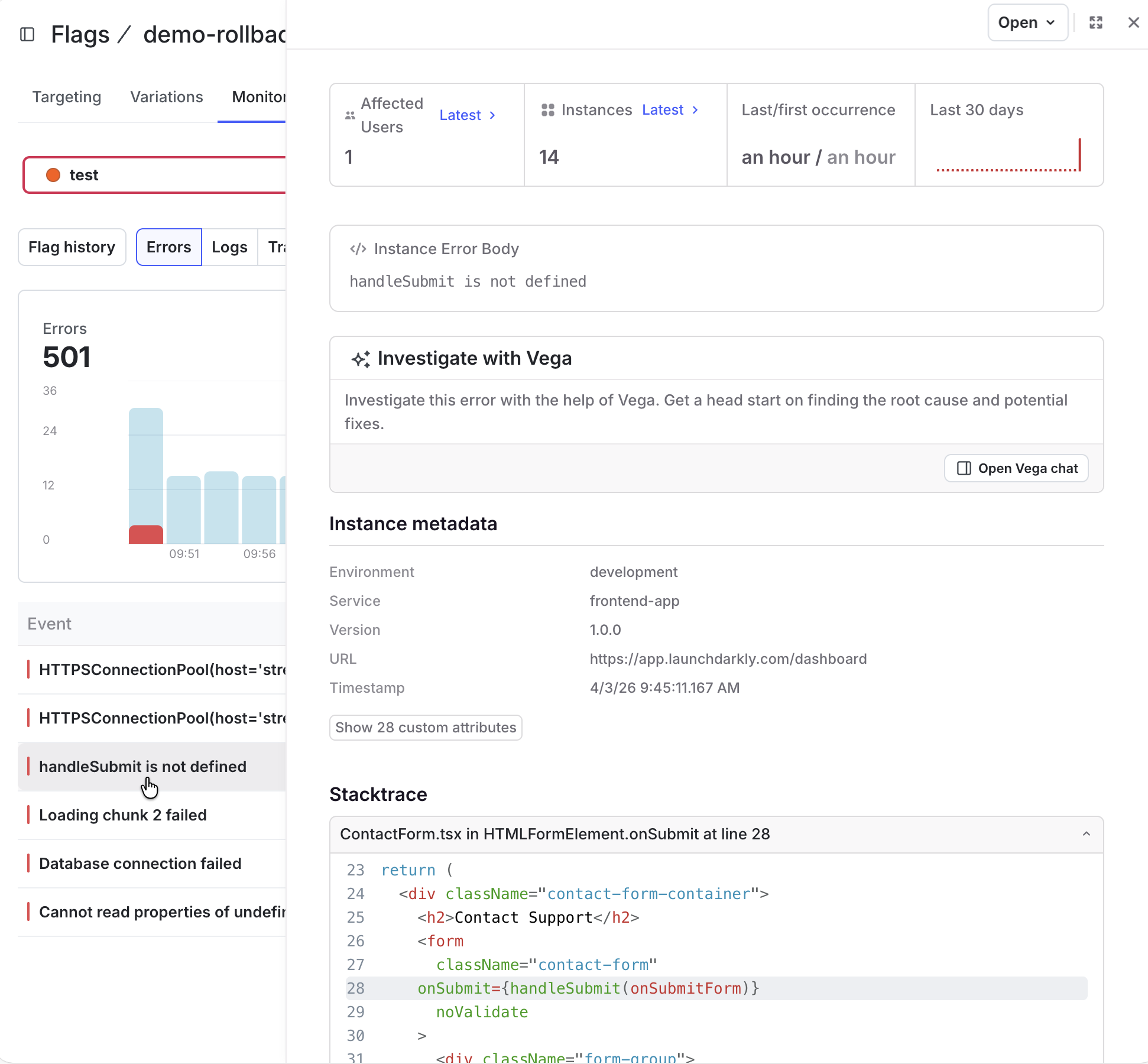Viewing error details.