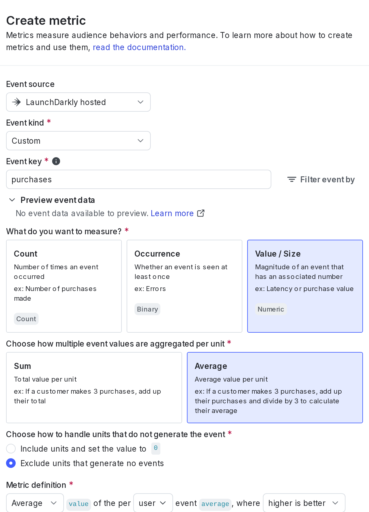 The metric creation dialog.