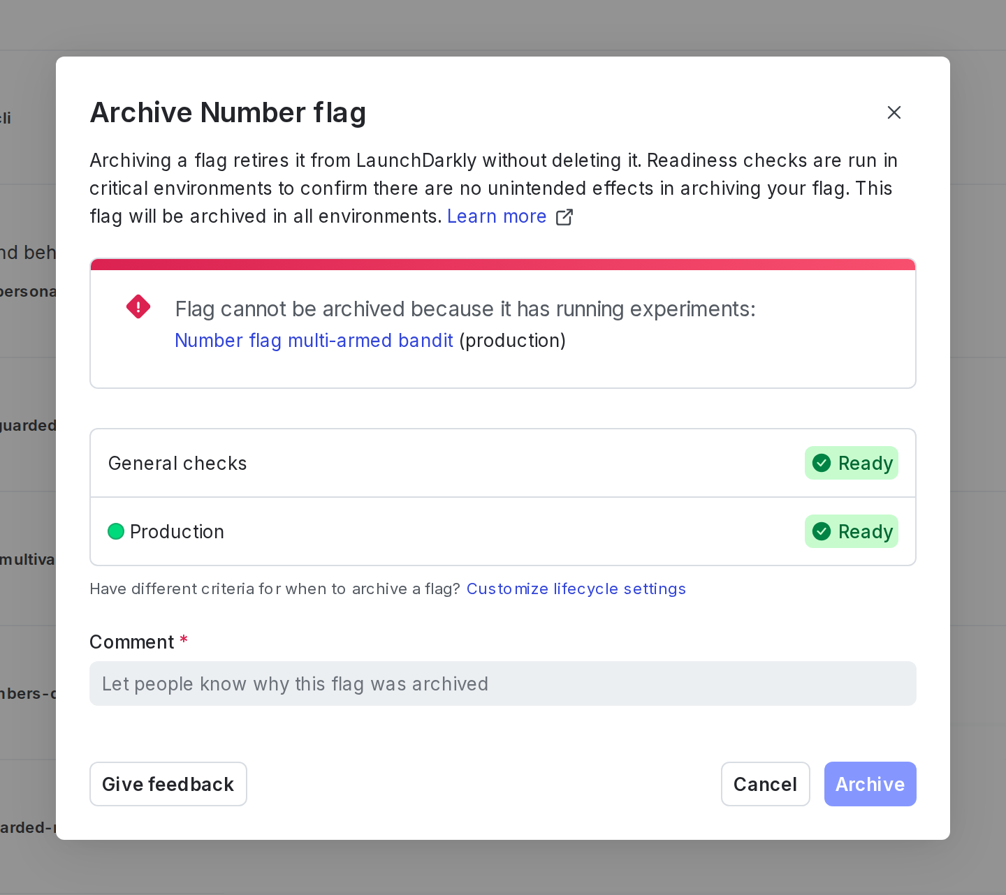 The "Ready to archive" dialog.