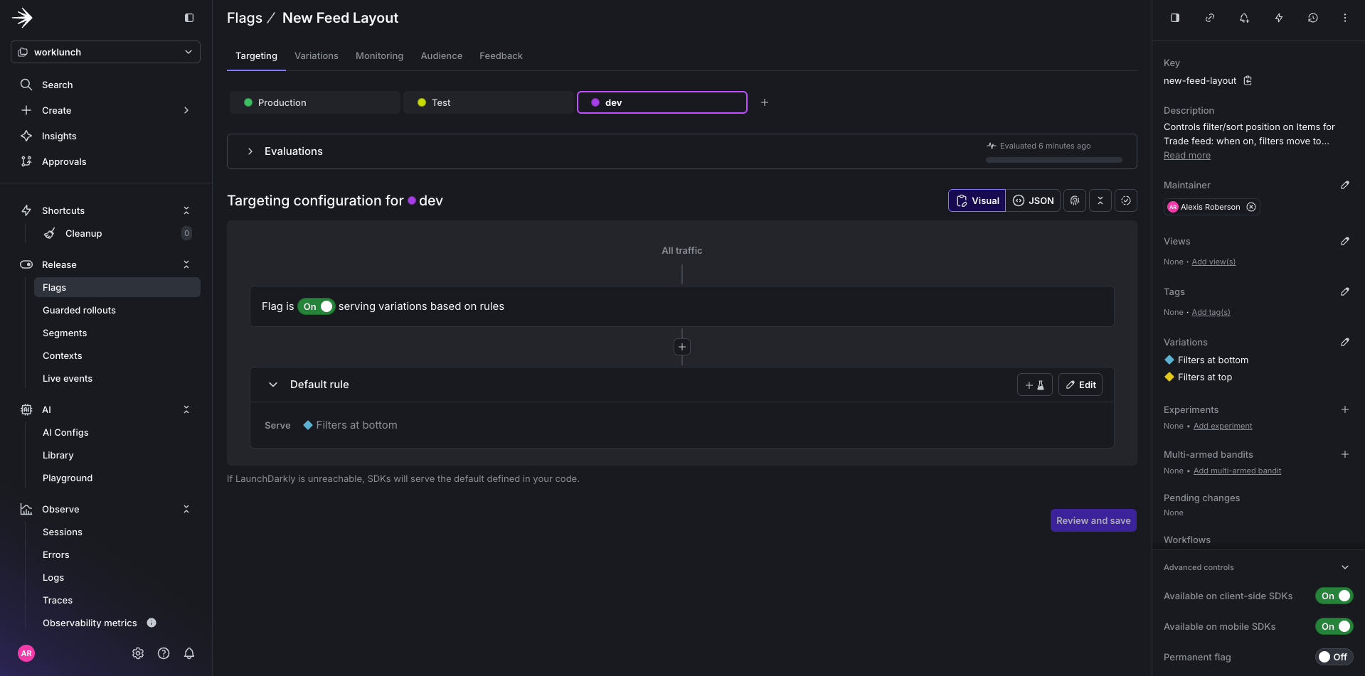 Feature flag for changing the position of the sort and filter options