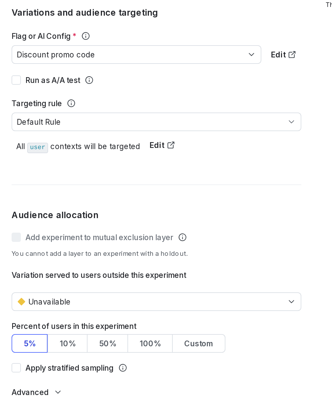 The "Audience allocation" section of an experiment.