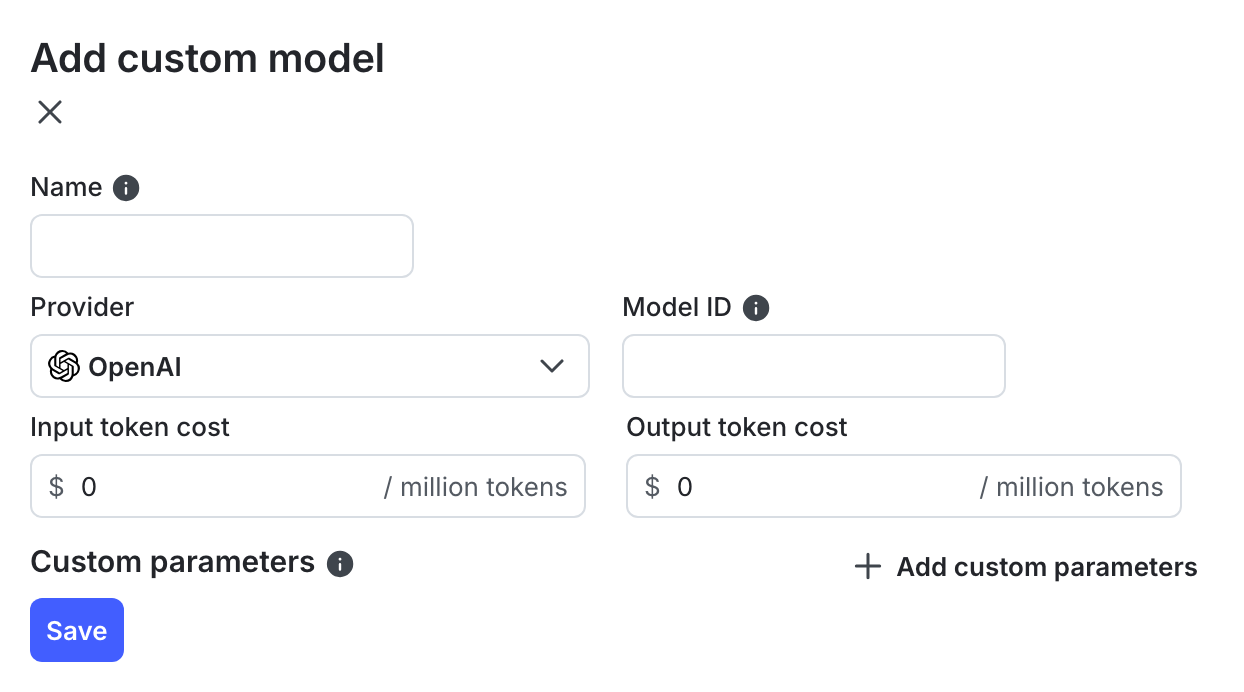 The "Add custom model" dialog.
