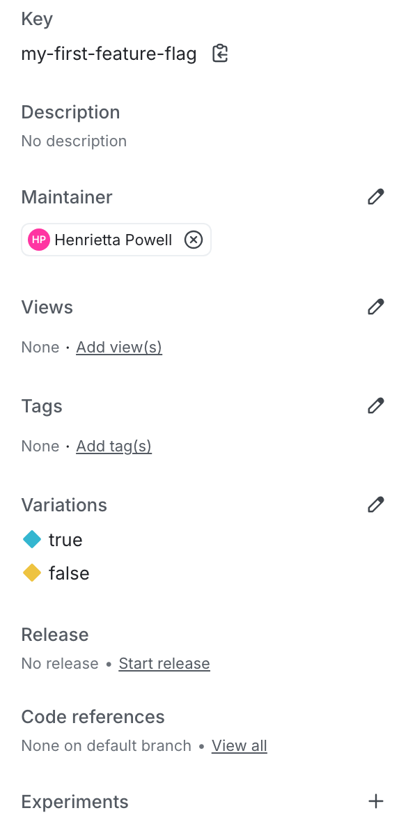 The menu for your first feature flag illustrating the location of the feature flag key.
