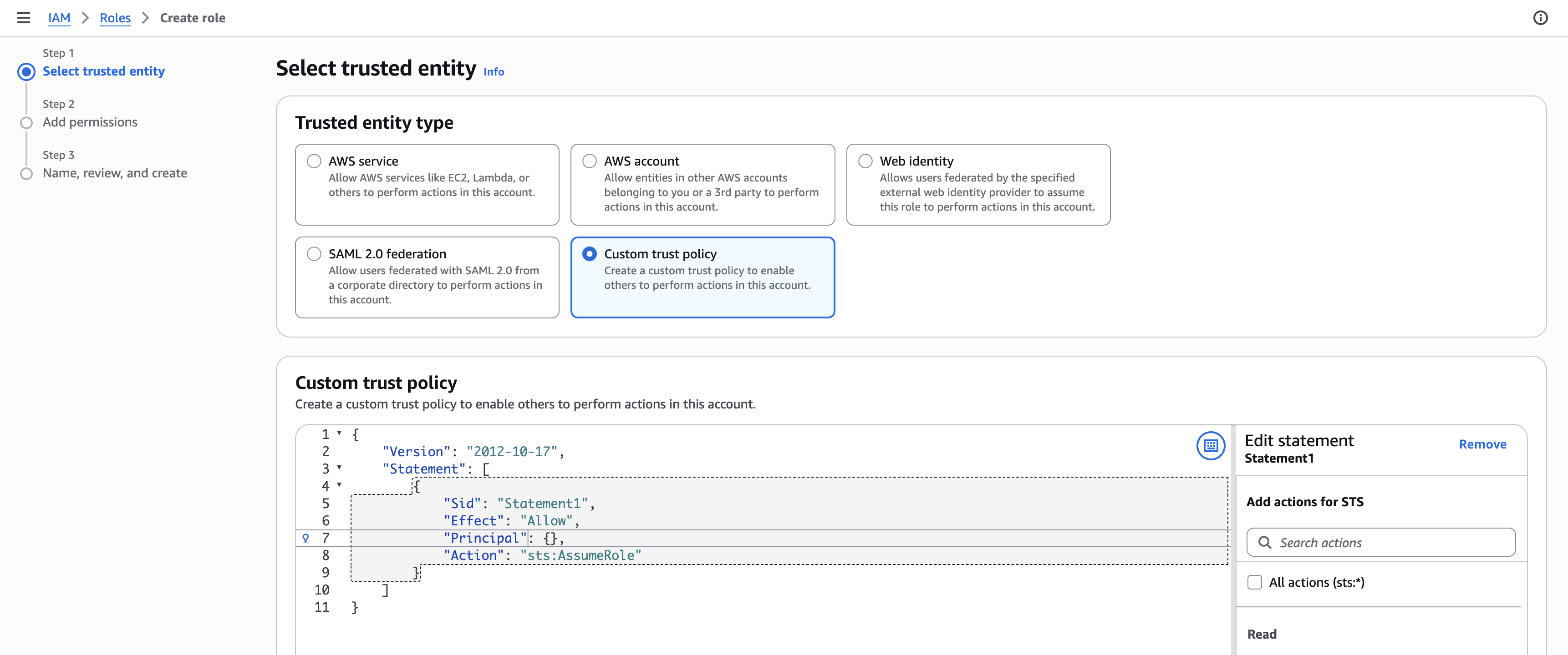 The custom trust policy in Redshift.