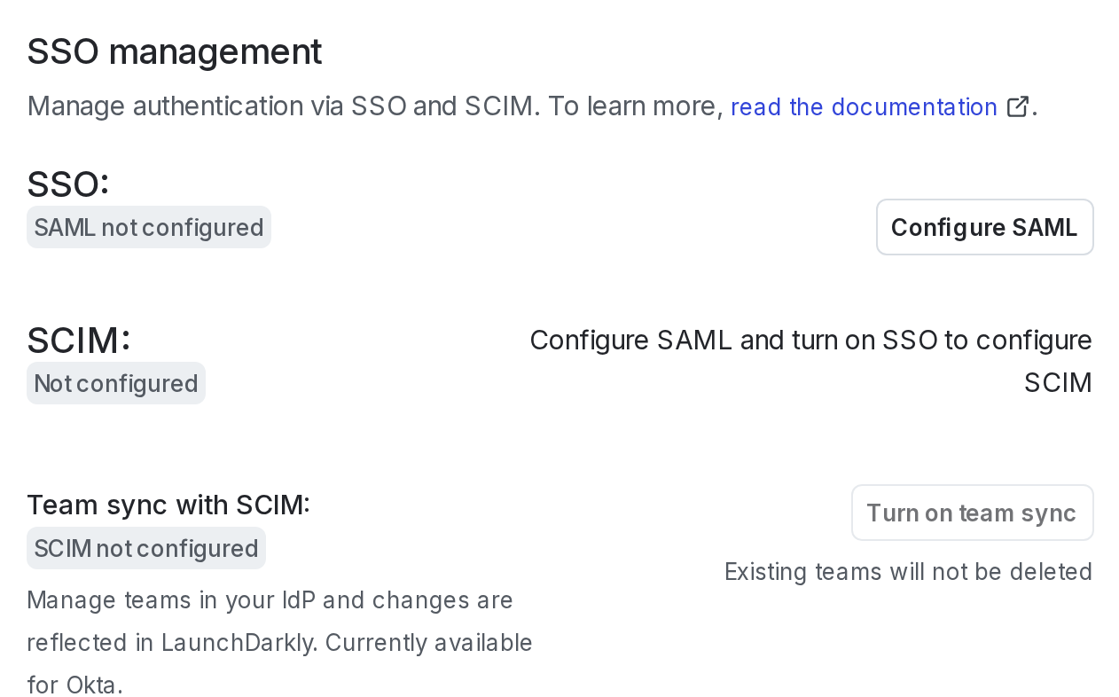 The "SSO management" section of the "Security" tab.