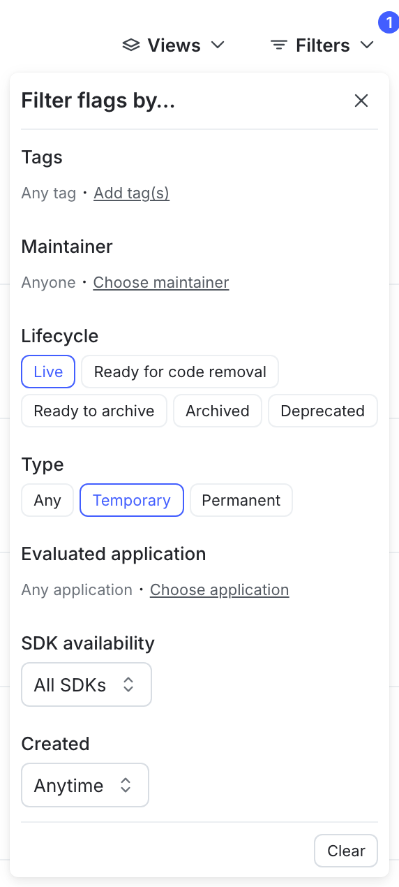 Two filters applied to the Flags list.