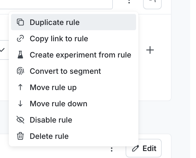 A feature flag's "Duplicate rule" option.
