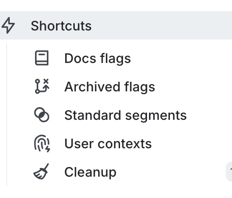 A list of shortcuts in the left sidenav.