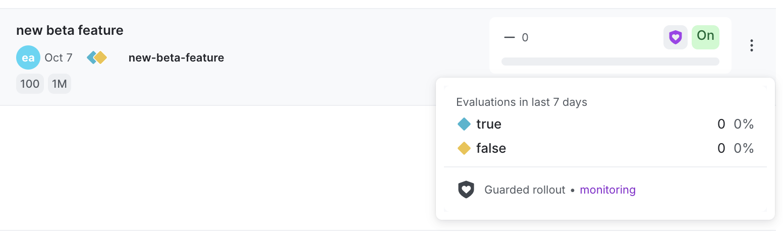 A flag on the Guarded rollouts list with information about its rollout displayed.