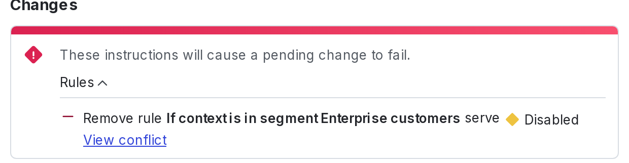 A notification showing a conflicting scheduled change.