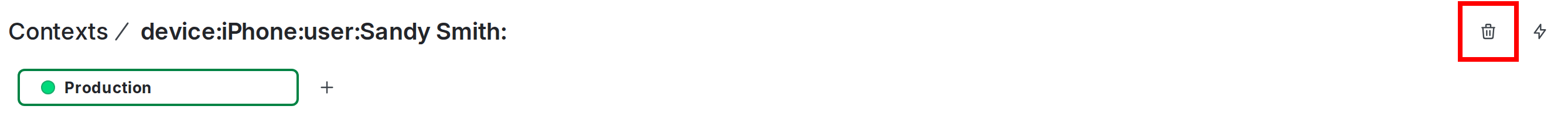 A context instance detail page with the "Delete" button called out.