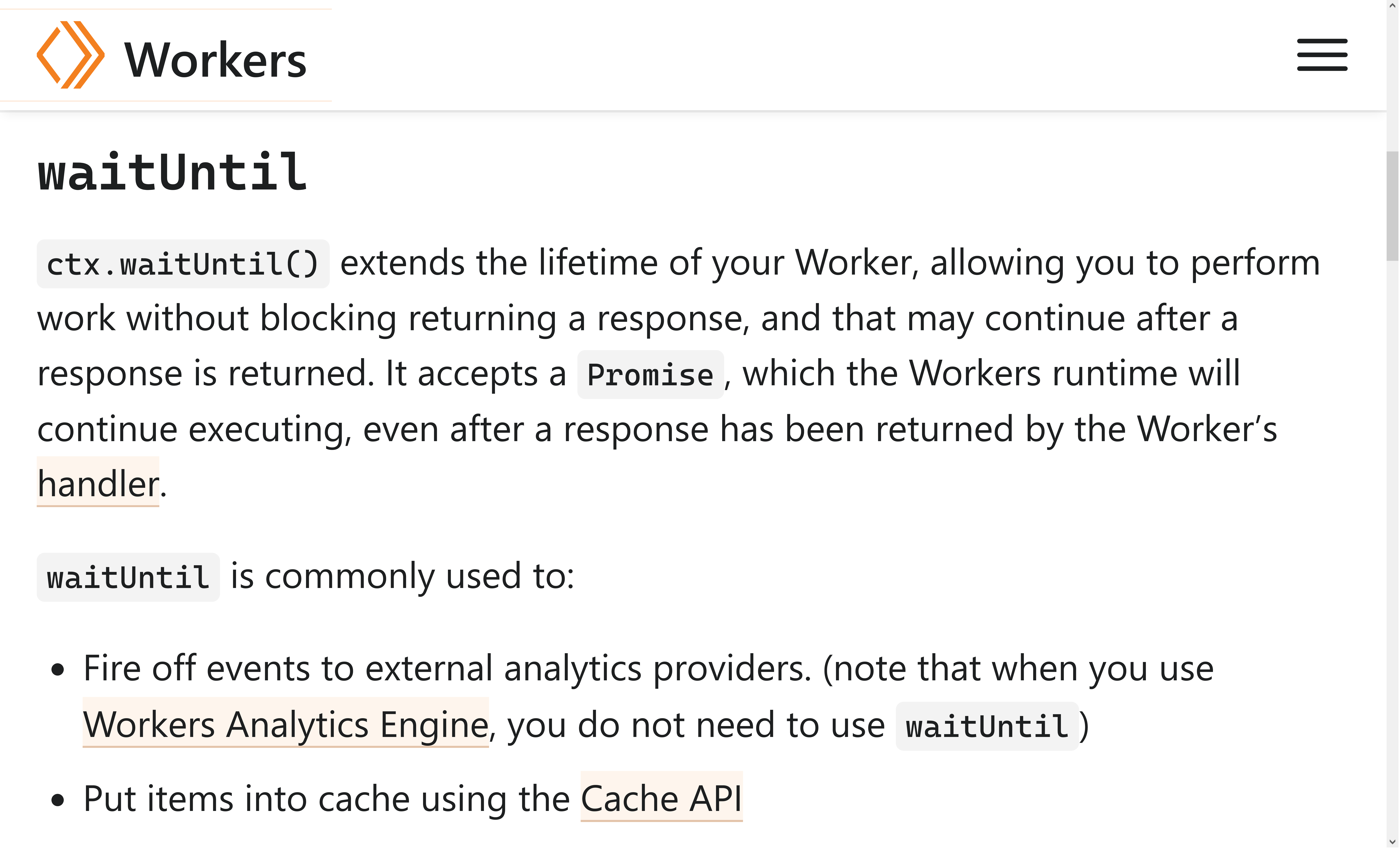 Cloudflare waitUntil API documentation for extending request lifetime in Workers.