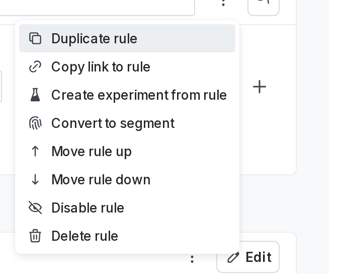 A feature flag's "Duplicate rule" option.
