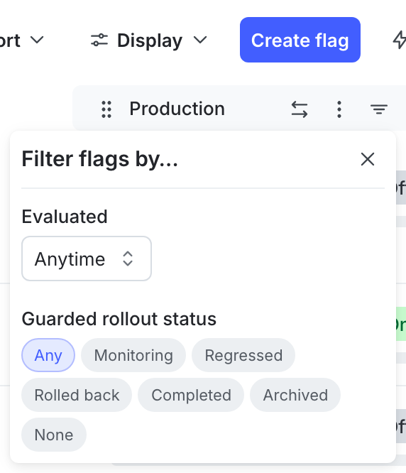 The filter menu for environment-specific flag attributes.