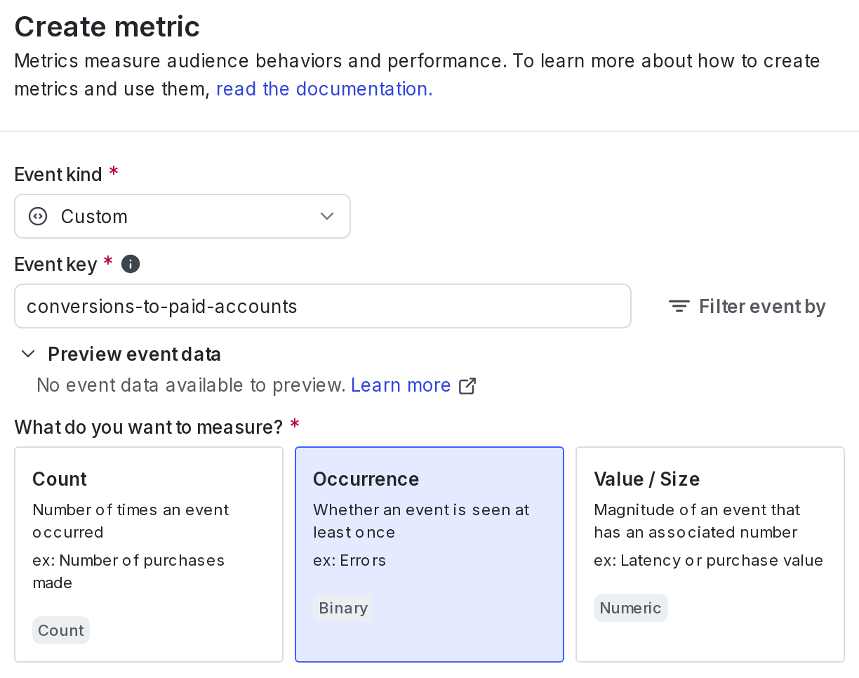 A custom conversion binary metric.